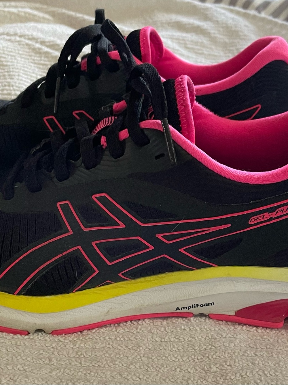 Asics Black Running Sneakers with Pink and Yellow Accents